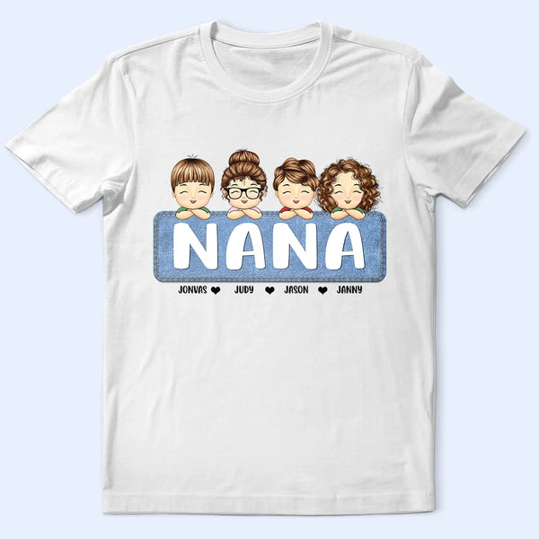 Gift For Mother,Gift For Grandma,Grandma,Grandkids - Jeans Pattern Mom Nana And Kids - Personalized T Shirt