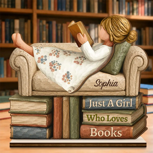 Top Market,Proud,Reading,Gift For Yourself,Vector - Just A Girl Boy Who Loves Books Wood Carving Style - Personalized Custom Shaped Wooden Plaque