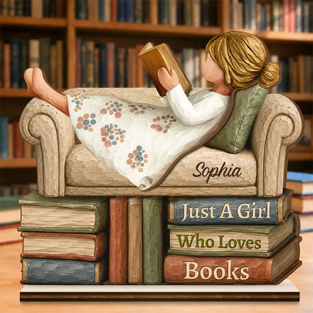 Just A Girl Boy Who Loves Books Wood Carving Style - Personalized Custom Shaped Wooden Plaque