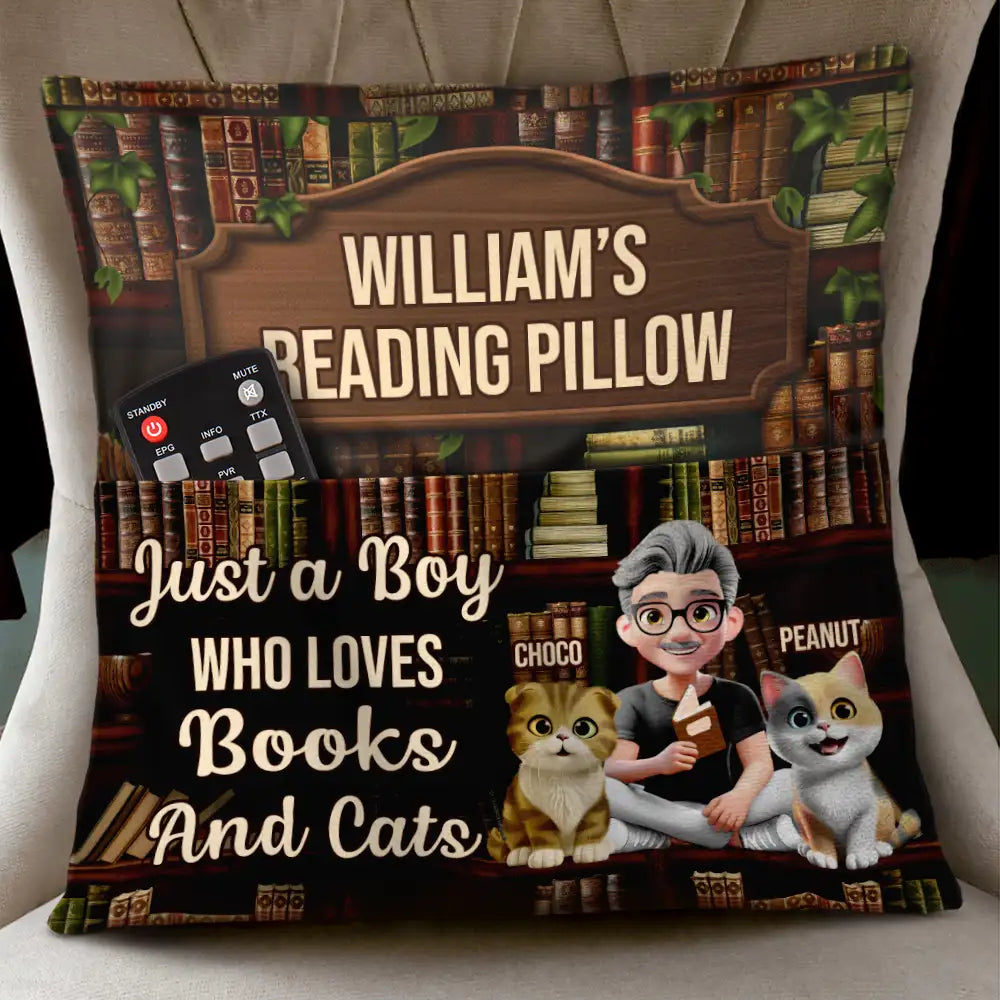 Gift For Yourself,Gift For Women,Gift For Men,Happy,Reading,Pet Lovers,Pet Mom,Pet Dad,Cat Lovers,Cat Mom,Cat Dad - Just A Girl Who Loves Books & Cats - Personalized Pocket Pillow
