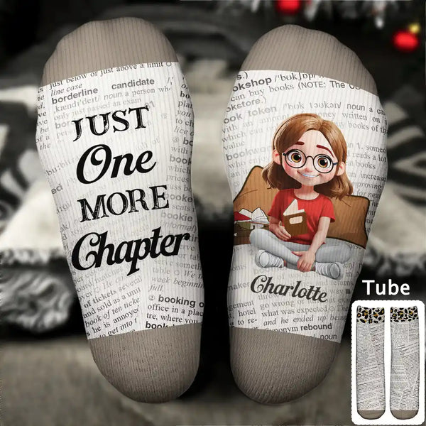Gift For Yourself,Gift For Women,Reading,Happy,Gift For Men,Christmas - Just One More Chapter - Personalized Socks