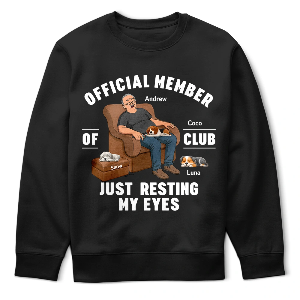 Gift For Father,Gift For Grandpa,Gift For Men,Non-Eng,Vector,Humorous - Just Resting My Eyes Sleeping Man With Dogs - Personalized T Shirt