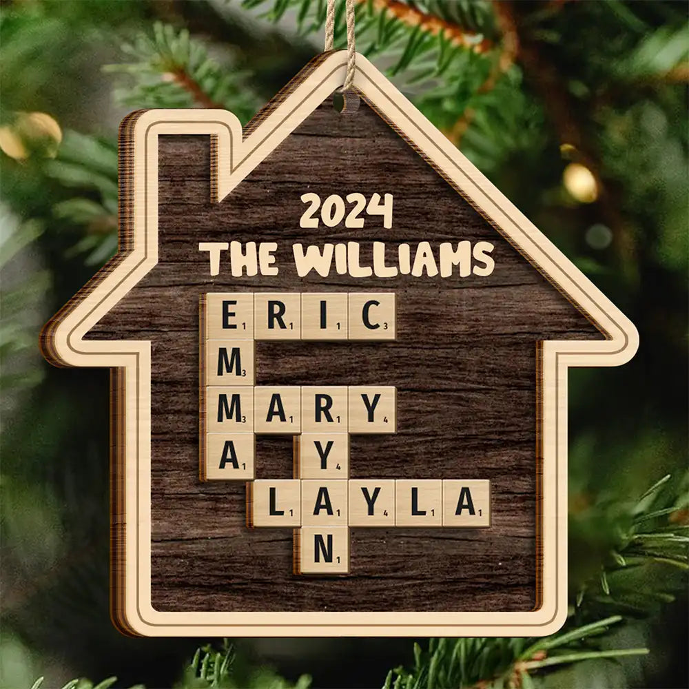 Christmas,Family,Love - Christmas Family House Crossword Scrabble - Personalized 2-Layered Wooden Ornament