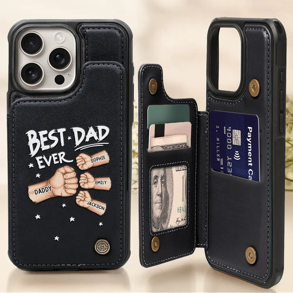 Gift For Father,Gift For Grandpa,Happy - Best Dad Grandpa Ever Fist Bump - Personalized Leather Flip Wallet Phone Case