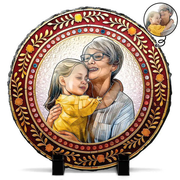 Custom Photo,Memorial,Gift For Grandparents,Parents,Family - Custom Photo Mosaic Portrait Mom Grandma Parents Family - 3D Stained Glass Effect Printed, Personalized Circle Memorial Garden Stone