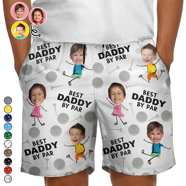 Gift For Father,Gift For Husband,Sport Dad,Golf,Dad's Hobby,Dad,Children - Custom Photo Best Daddy By Par Funny Golf Lover - Personalized Unisex Beach Shorts