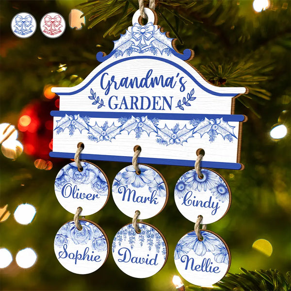 Gift For Yourself,Gift For Women,Gift For Mother,Gift For Grandma,Love,Christmas - Toile De Jouy Birth Flower Grandma's Garden - Personalized Wooden Ornament With Wooden Tags