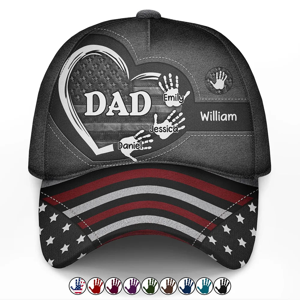 Independence Day,Gift For Father,Gift For Grandpa,Grandpa - Grandkids,Happy,Icon,Proud - Stars & Stripes Grandpa Dad Kids Handprints - Personalized Classic Cap
