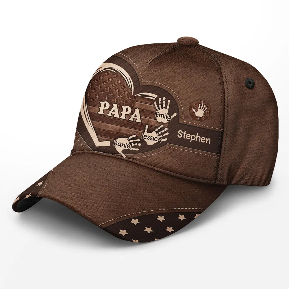 Independence Day,Gift For Father,Gift For Grandpa,Grandpa - Grandkids,Happy,Icon,Proud - Stars & Stripes Grandpa Dad Kids Handprints - Personalized Classic Cap