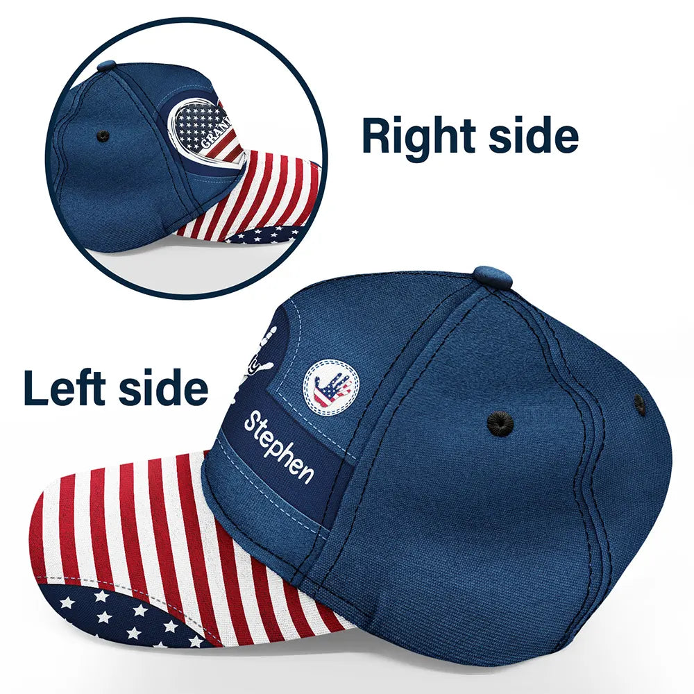 Independence Day,Gift For Father,Gift For Grandpa,Grandpa - Grandkids,Happy,Icon,Proud - Stars & Stripes Grandpa Dad Kids Handprints - Personalized Classic Cap