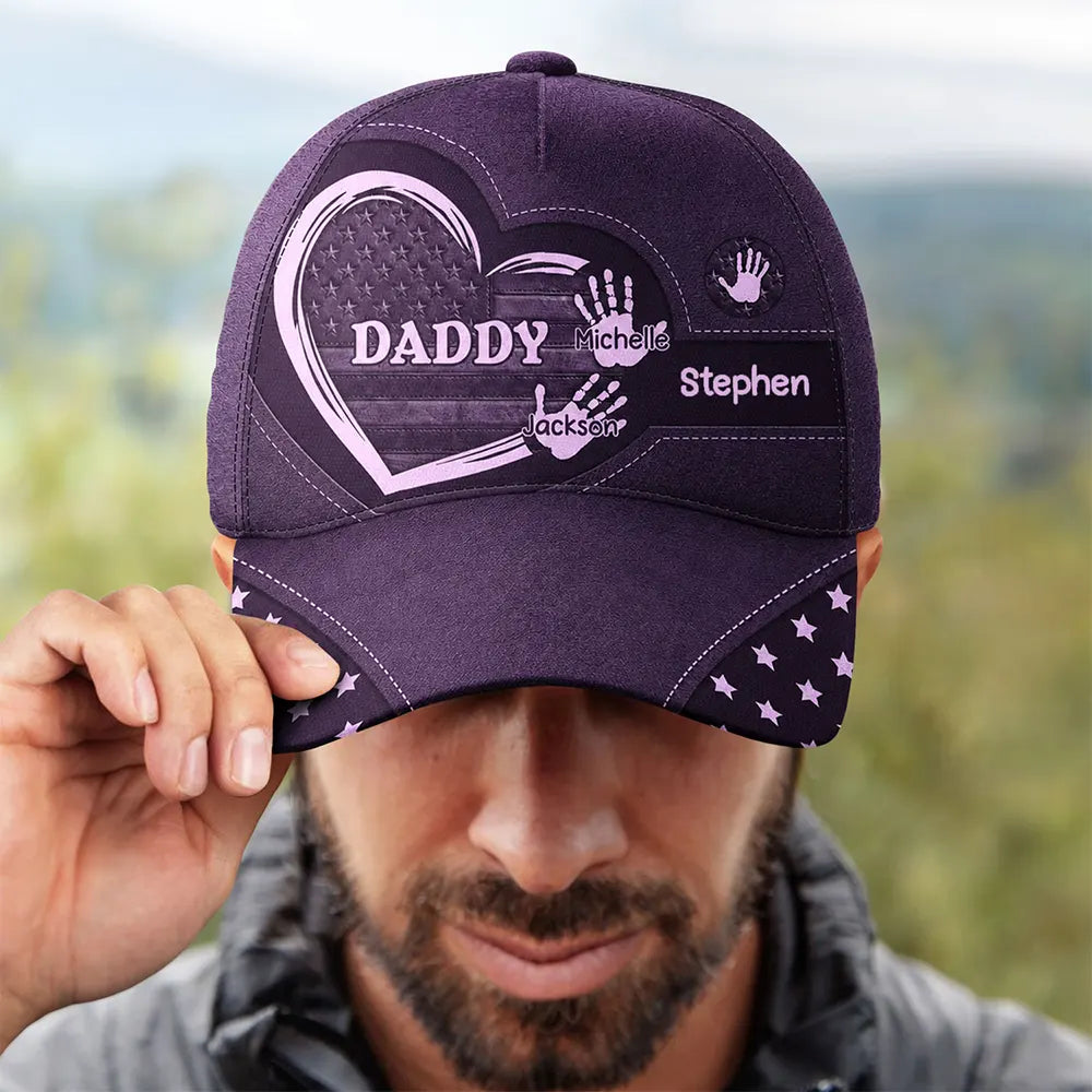 Independence Day,Gift For Father,Gift For Grandpa,Grandpa - Grandkids,Happy,Icon,Proud - Stars & Stripes Grandpa Dad Kids Handprints - Personalized Classic Cap