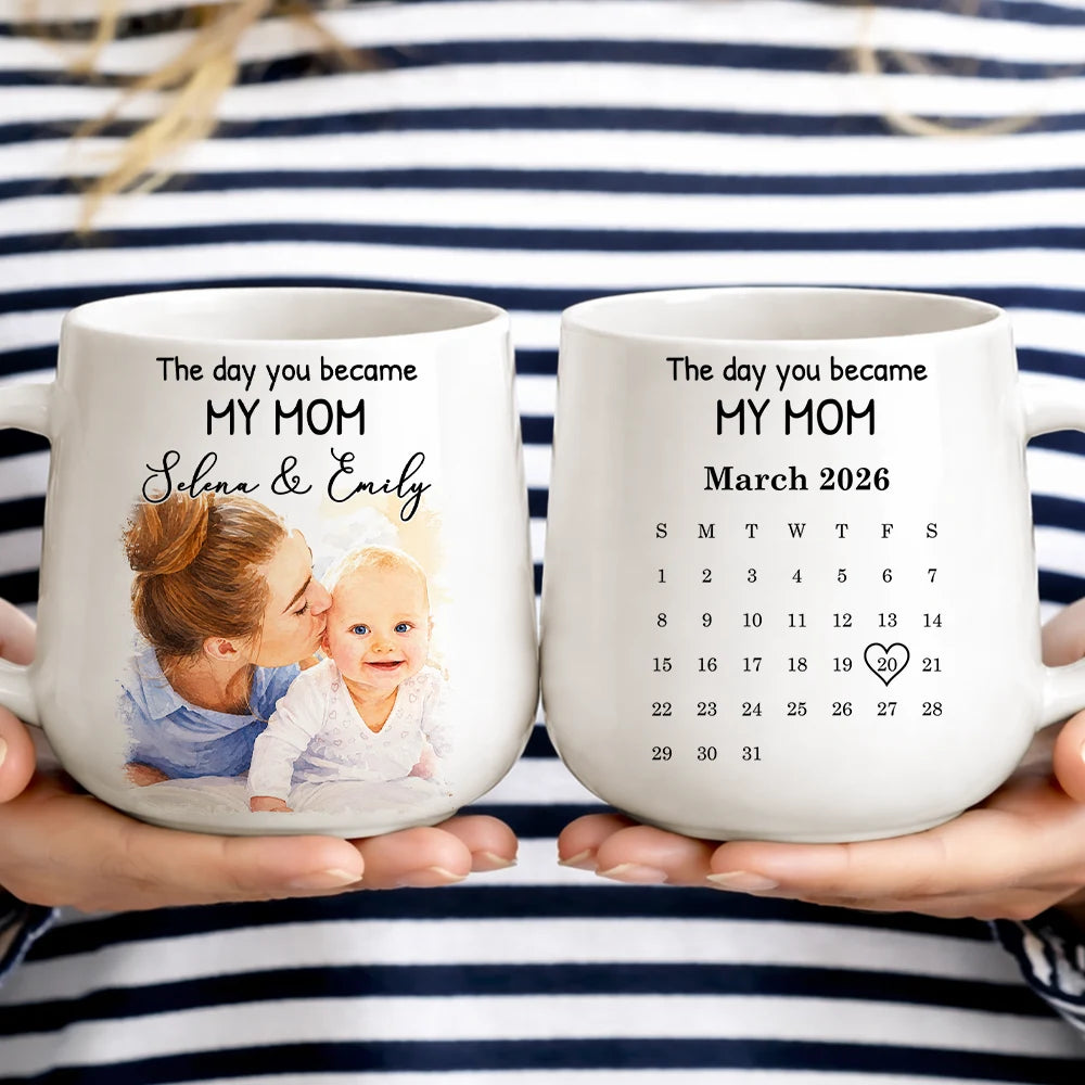 Custom Photo,Gift For Father,New baby,New Dad,Non-Eng,Calendar,Photo - Watercolor,Adorable - Calendar Custom Photo Watercolor The Day You Became My Dad - Personalized Tapered Mug
