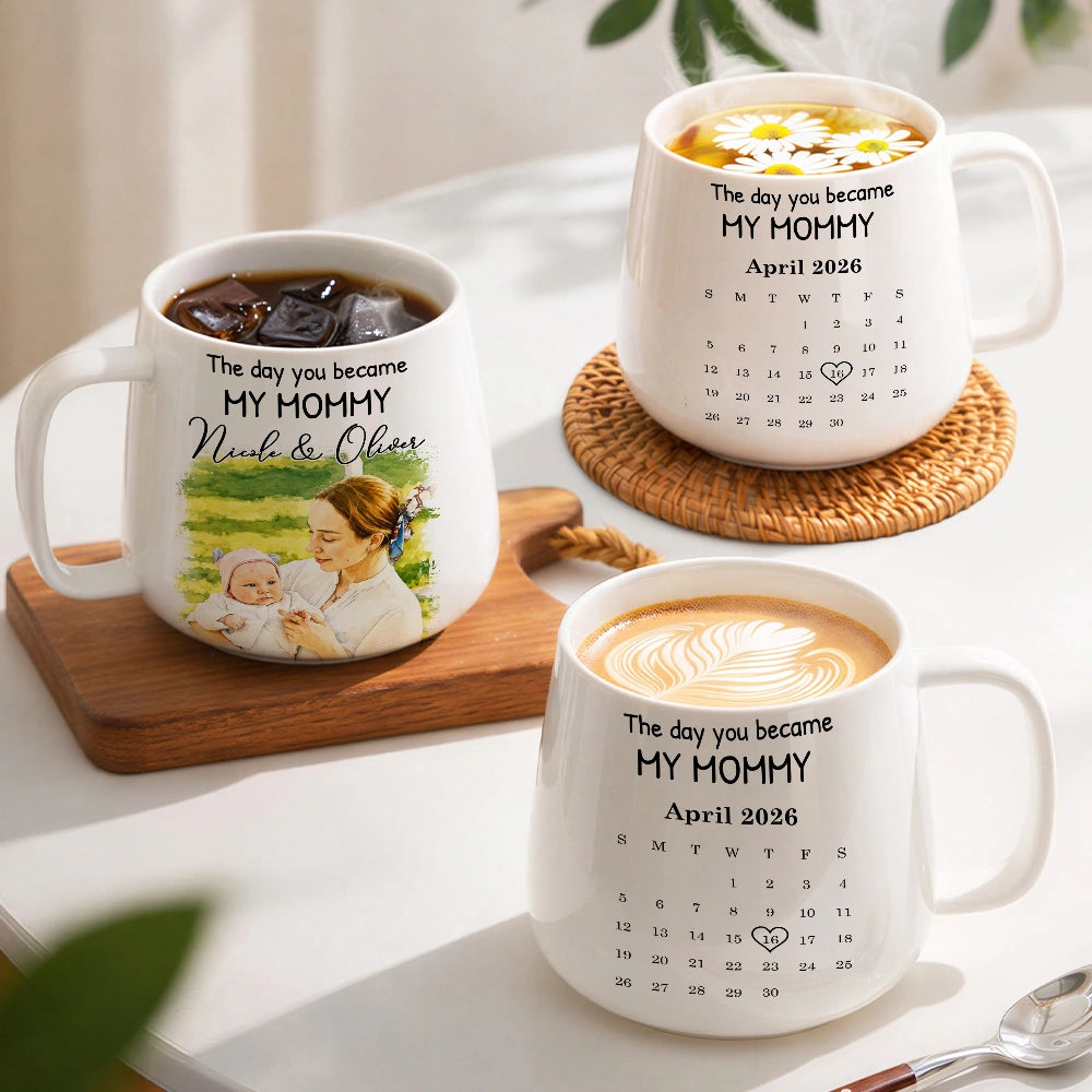 Custom Photo,Gift For Father,New baby,New Dad,Non-Eng,Calendar,Photo - Watercolor,Adorable - Calendar Custom Photo Watercolor The Day You Became My Dad - Personalized Tapered Mug