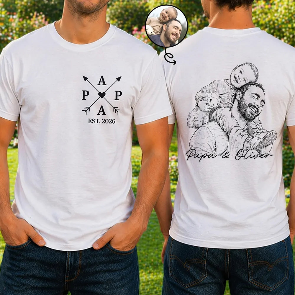 Custom Photo,Gift For Father,New Dad,New baby,Non-Eng,Photo - Pencil Sketch,Adorable - Custom Photo Pencil Sketch Papa Baby New Dad Matching Shirt - Personalized T Shirt
