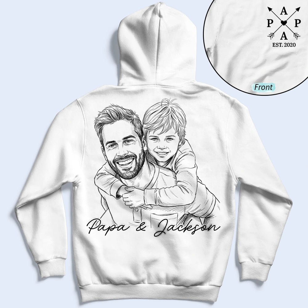Custom Photo,Gift For Father,New Dad,New baby,Non-Eng,Photo - Pencil Sketch,Adorable - Custom Photo Pencil Sketch Papa Baby New Dad Matching Shirt - Personalized T Shirt