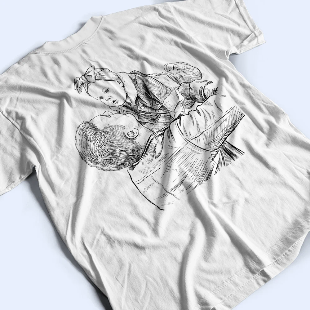Custom Photo,Gift For Father,New Dad,New baby,Photo - Pencil Sketch,Adorable - Custom Photo Pencil Sketch Dad Tshirt With Kid's Name, First Time Dad - Personalized T Shirt
