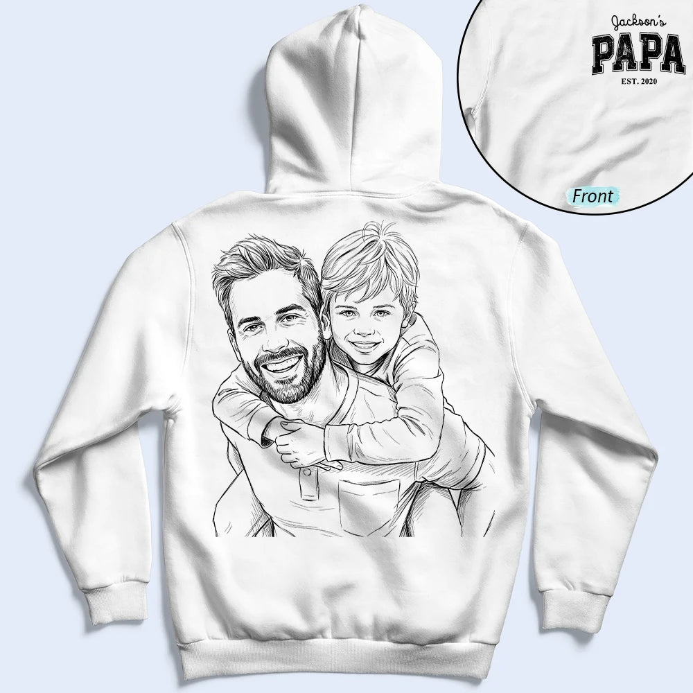 Custom Photo,Gift For Father,New Dad,New baby,Photo - Pencil Sketch,Adorable - Custom Photo Pencil Sketch Dad Tshirt With Kid's Name, First Time Dad - Personalized T Shirt