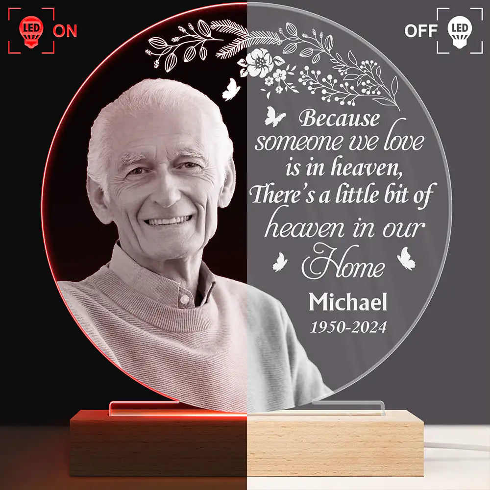 Memorial - Custom Photo Grayscale Memorial Although You Cannot See Me - Personalized 3D Led Light Wooden Base