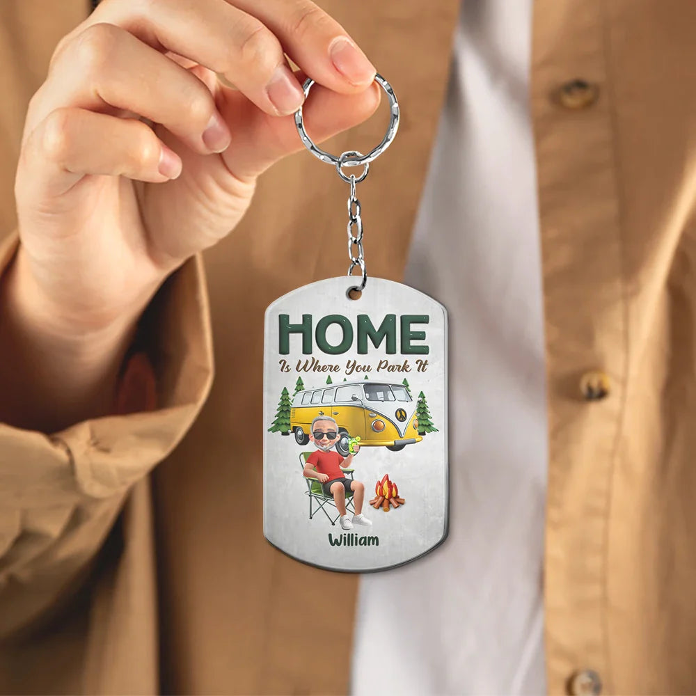 Camping,Campsite,Couple's Hobby,Happy,Gift For Couples - Keys To The Camper Camping Cartoon Couple - Personalized Aluminum Keychain