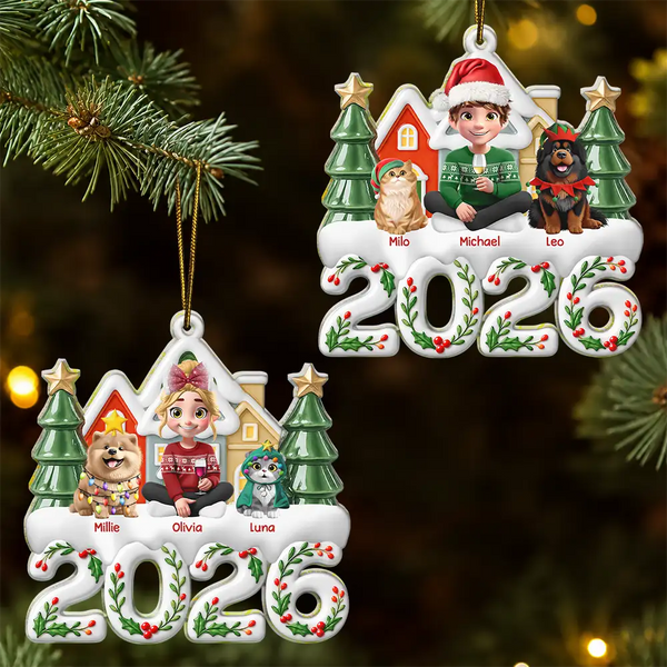 Christmas,Happy,Pet Lovers,Top Market,Vector - Christmas Gift For Pet Lovers - Personalized Character And Dogs Cats Acrylic Ornament