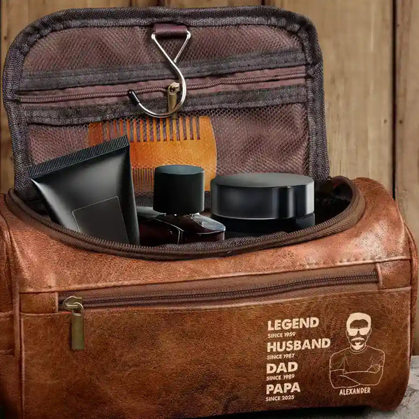 Gift For Husband, Gift For Yourself, Gift For Men, Gift For Father, Dad - Children, Love, Gift For Grandpa - Dad We Love You With Kids Names - Personalized Leather Toiletry Bag