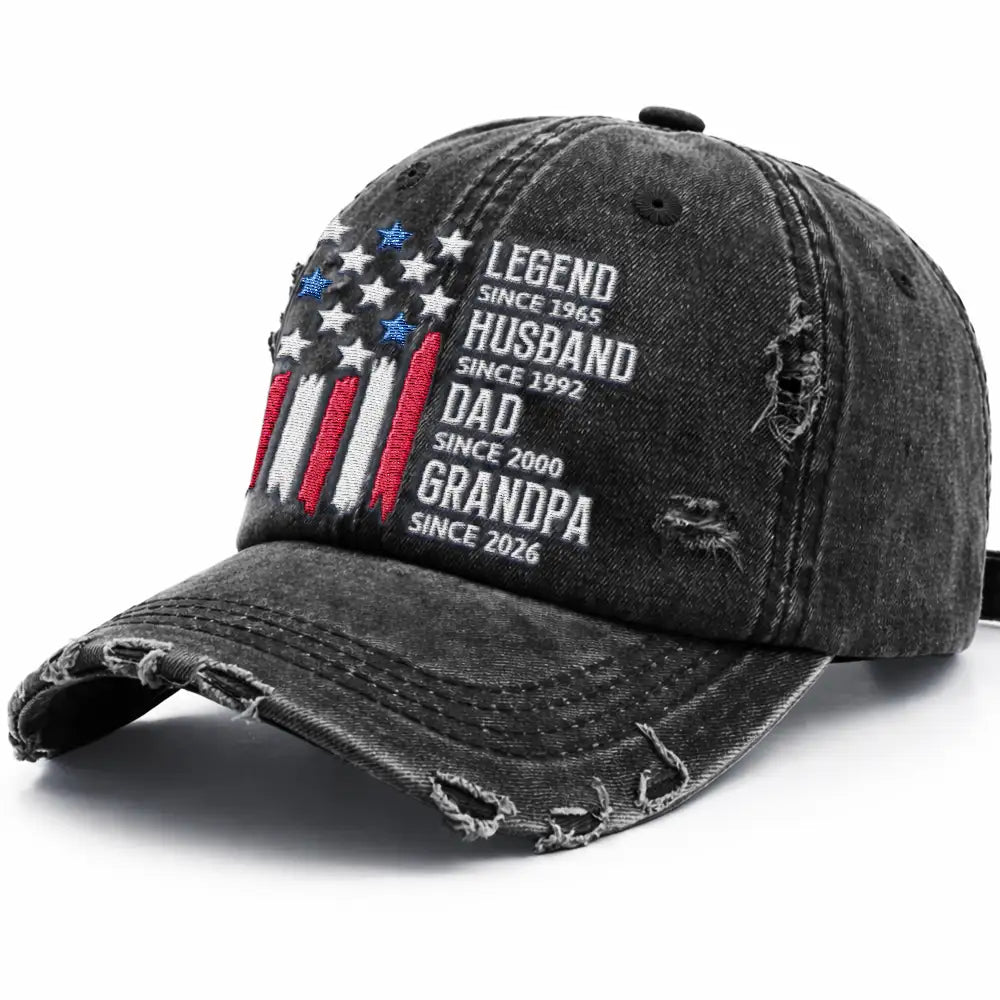 Gift For Father, Gift For Grandpa, Independence Day, Happy - Legend Husband Dad Grandpa American Style - Personalized Embroidered Distressed Cap