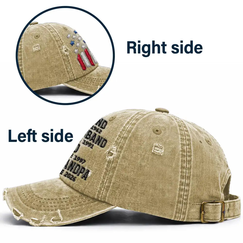 Gift For Father, Gift For Grandpa, Independence Day, Happy - Legend Husband Dad Grandpa American Style - Personalized Embroidered Distressed Cap