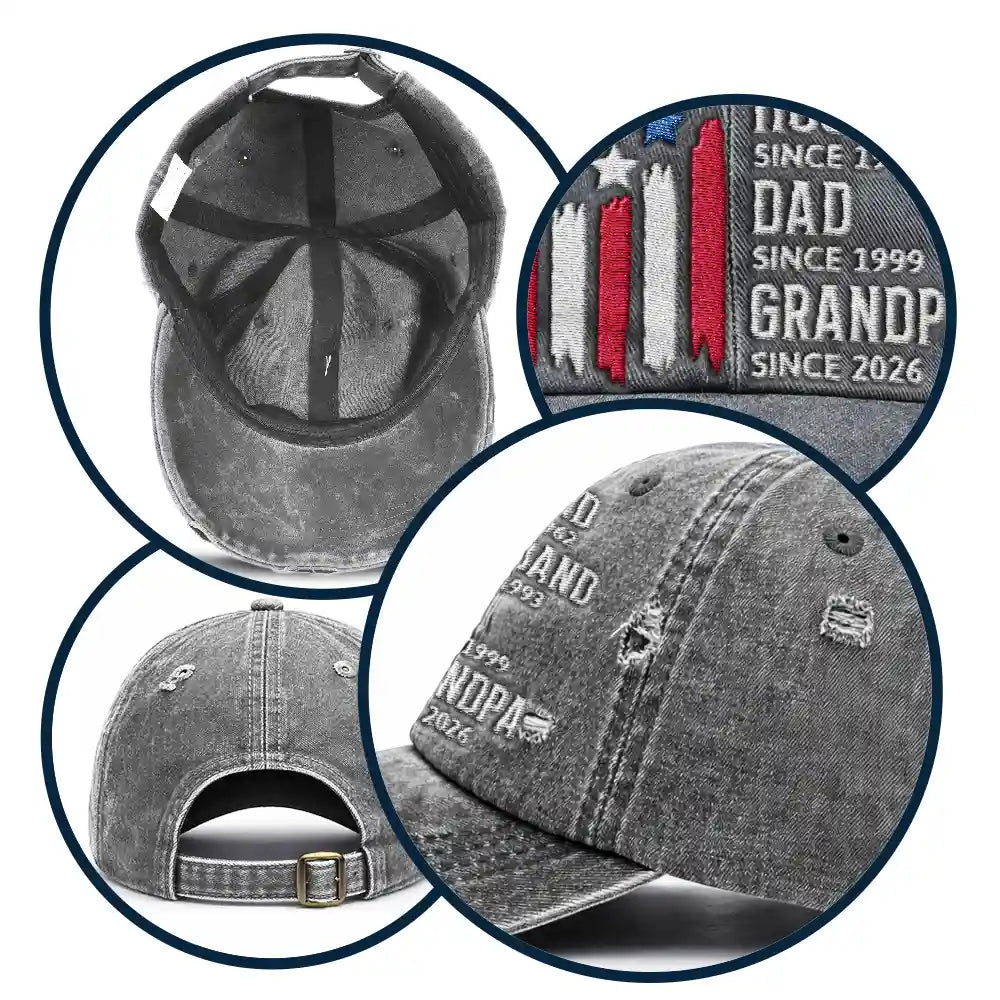 Gift For Father, Gift For Grandpa, Independence Day, Happy - Legend Husband Dad Grandpa American Style - Personalized Embroidered Distressed Cap