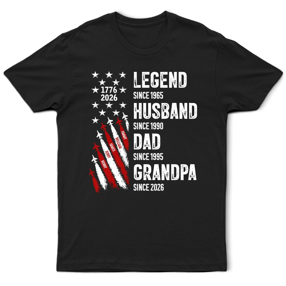 Independence Day,Gift For Grandpa,Top Market,Proud,Custom Text - Legend Husband Dad Grandpa With Kid Names - Personalized T Shirt