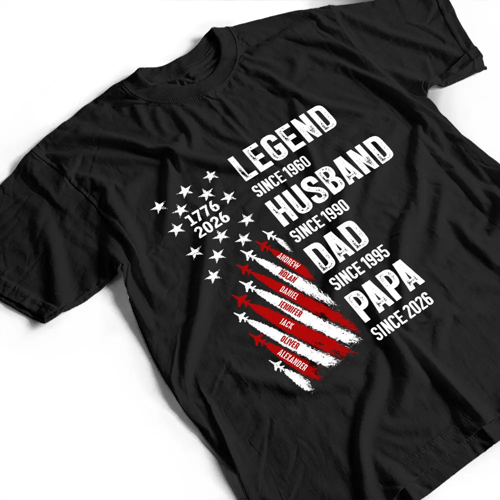 Independence Day,Gift For Grandpa,Top Market,Proud,Custom Text - Legend Husband Dad Grandpa With Kid Names - Personalized T Shirt
