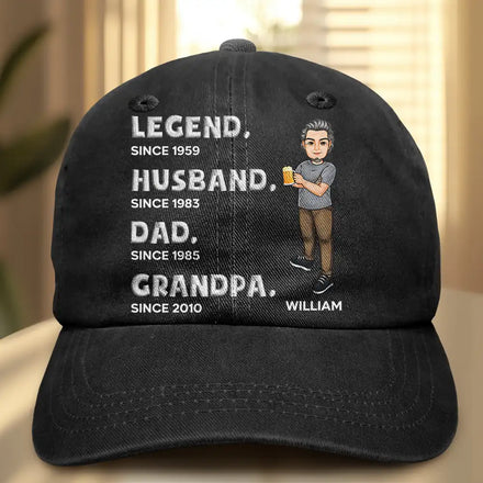 Legend Husband Daddy Embroidery Effect - Personalized Vintage Washed Denim Cap
