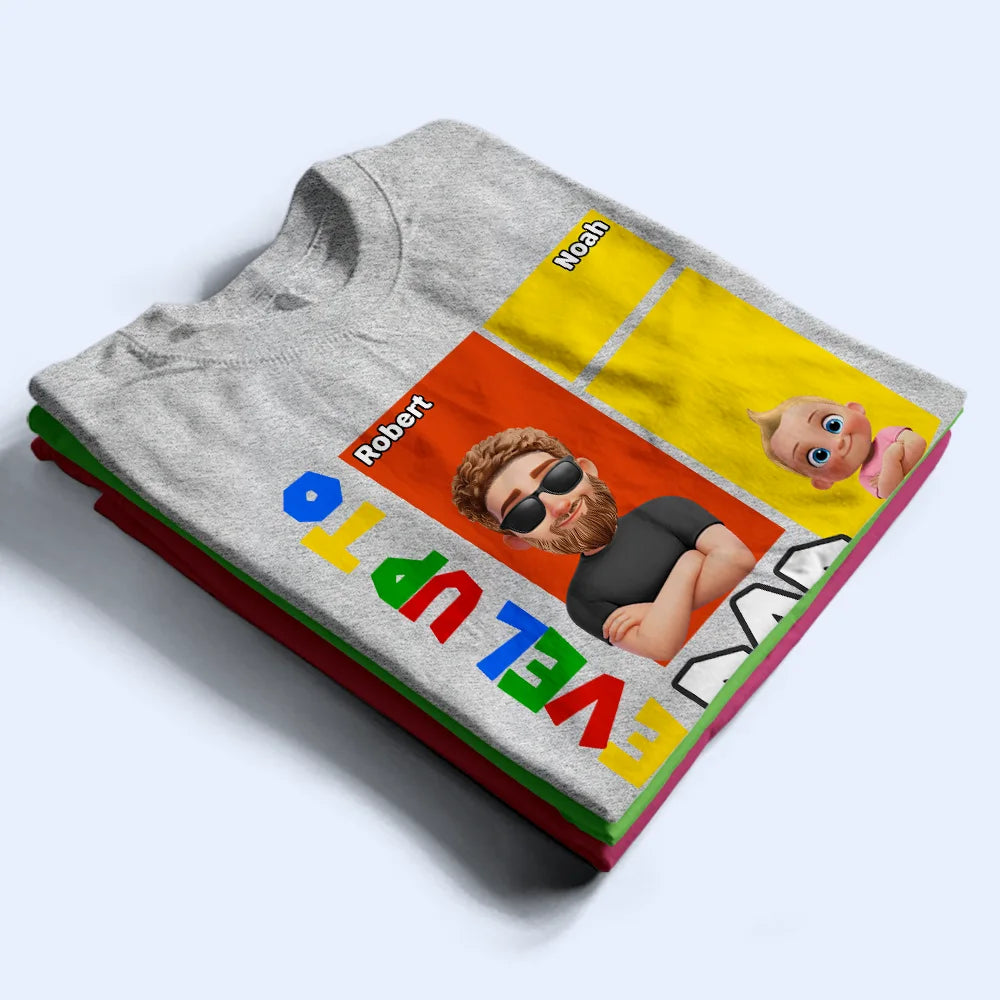 Gift For Father,Non-Eng,Vector,Adorable - Level Up To Dad Of Two Basic Color Arcade Theme - Personalized T Shirt