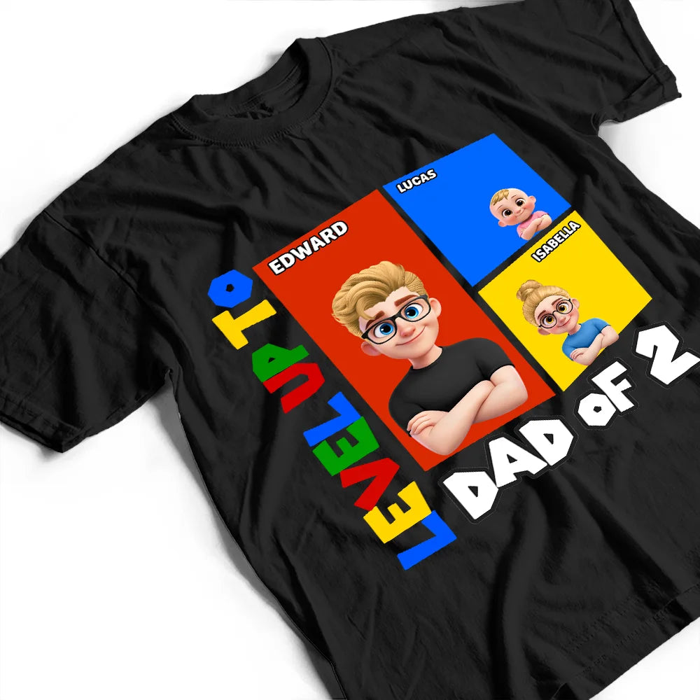 Gift For Father,Non-Eng,Vector,Adorable - Level Up To Dad Of Two Basic Color Arcade Theme - Personalized T Shirt