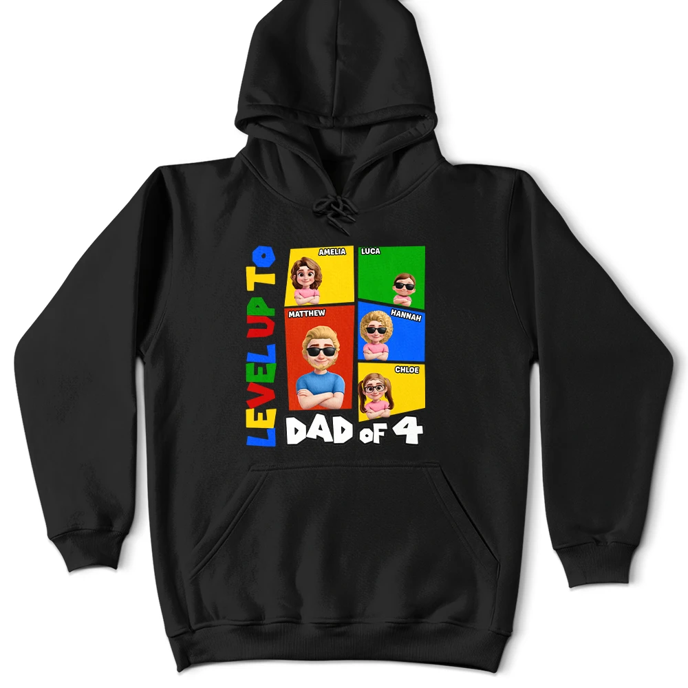 Gift For Father,Non-Eng,Vector,Adorable - Level Up To Dad Of Two Basic Color Arcade Theme - Personalized T Shirt