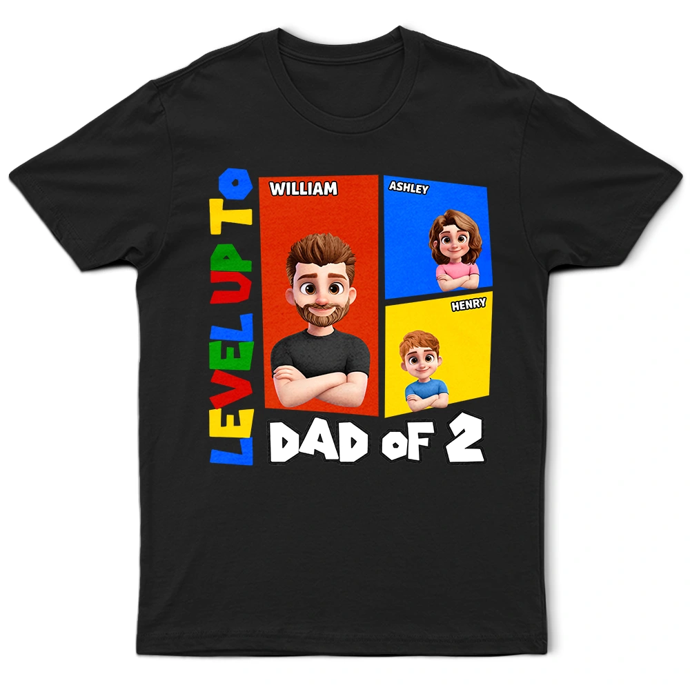 Gift For Father,Non-Eng,Vector,Adorable - Level Up To Dad Of Two Basic Color Arcade Theme - Personalized T Shirt