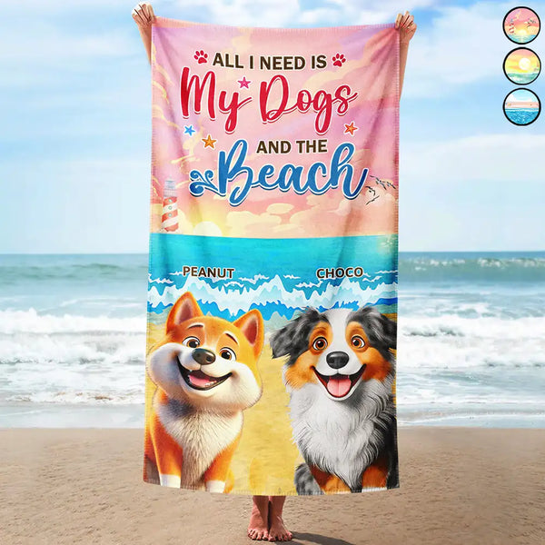 Beach,Summer,Pet Lovers,Pet Mom,Pet Dad,Dog Lovers,Dog Mom,Dog Dad,Happy - Life Is Better With Dogs 3D Effect - Personalized Beach Towel