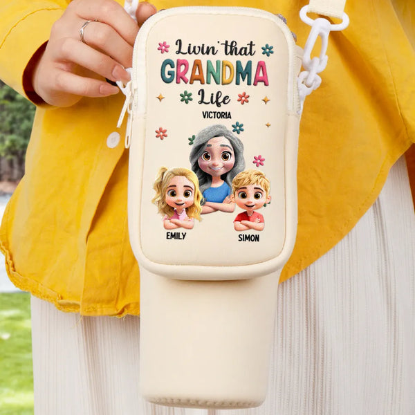 Gift For Grandma,Grandma,Grandkids,Gift For Mother,Mom,Children - Living That Grandma Life - Personalized Bottle Carrier Bag