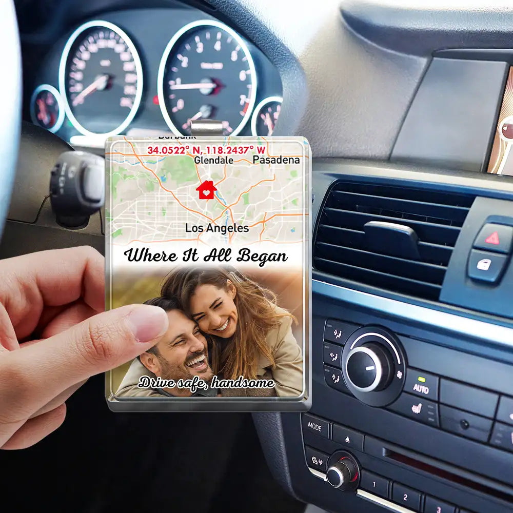 Gift For Couples,Gift For Wife,Gift For Husband,Family,Happy,Love,Coordinates,Photo - Location Coordinates Custom Photo Where Life Begins And Love Never Ends - Personalized Custom Shaped Acrylic Car Visor Clip