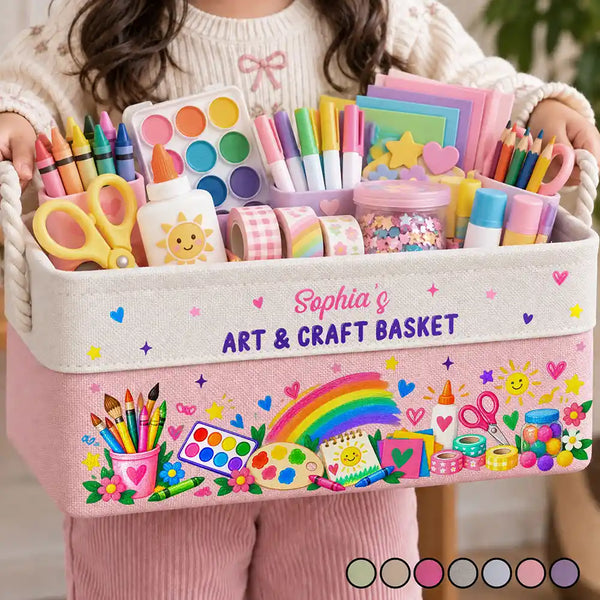 Christmas,Gift For Kids,Icon,Playful - Gift For Kids Grandkids - Personalized Name Art & Scraft Supplies With Rainbow Storage Basket