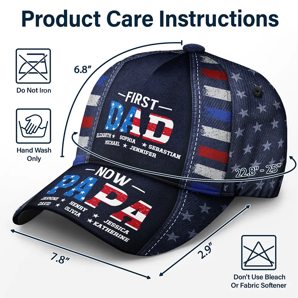 Gift For Father,Gift For Grandpa,Independence Day,Happy - America First Dad Now Grandpa Kid Names - Personalized Classic Cap