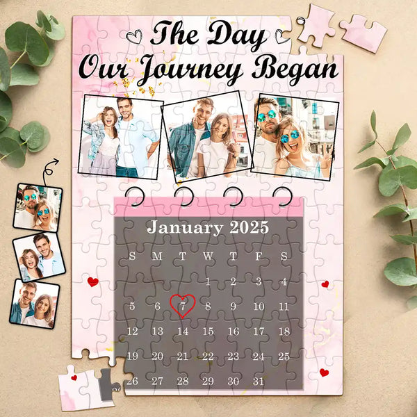 Gift For Couples,Gift For Husband,Gift For Wife,Custom Photo,Love - Custom Photo Calendar Couple The Day Our Journey Began - Personalized Jigsaw Puzzle