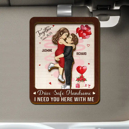 Hugging Couple Together Since - Personalized Custom Shaped Car Visor Clip