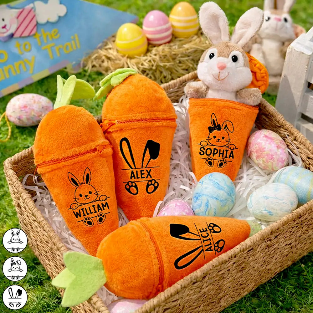 Easter,Happy,Parents,Dad - Children,Mom - Children,Gift For Kids - Adorable Bunny With Custom Name - Personalized Plush Reversible Carrot Bunny Keychain