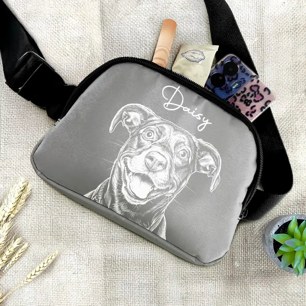 Custom Photo,Beach,Art Design,Summer,Pet Lovers,Playful,Photo - Pencil Sketch - Remove BG - Custom Photo Pencil Sketch Besties Dog Cat Funny Portrait - Personalized Crossbody Belt Bag