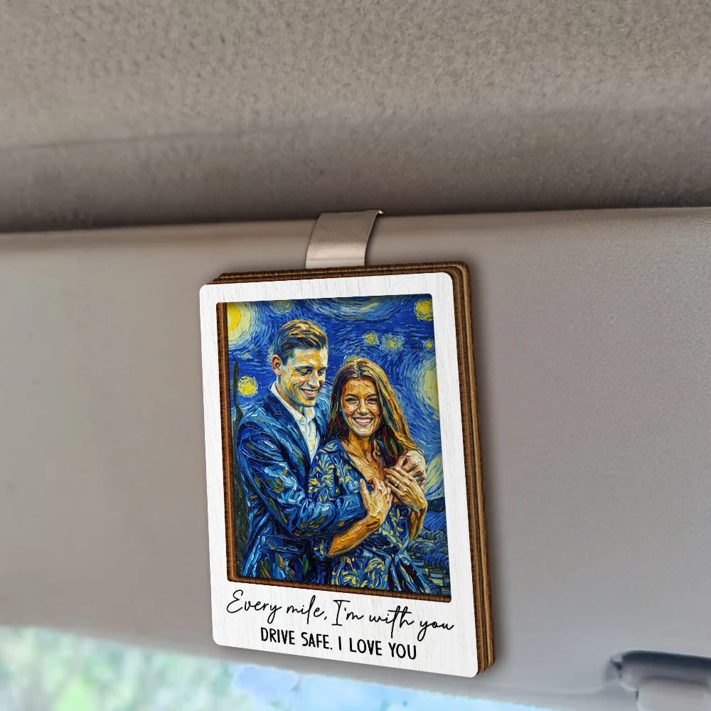Custom Photo,Art Design,Gift For Couples,Romantic,Photo - Starry Night - Custom Photo Starry Night Drive Safe Handsome Romantic Couple - Personalized Custom Shaped Car Visor Clip