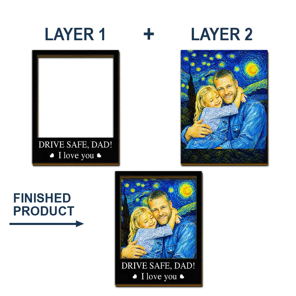 Gift For Father,Gift For Grandpa,Non-Eng,Photo - Starry Night,Proud - Custom Photo Starry Night Drive Safe Daddy We Love You - Personalized Custom Shaped Car Visor Clip