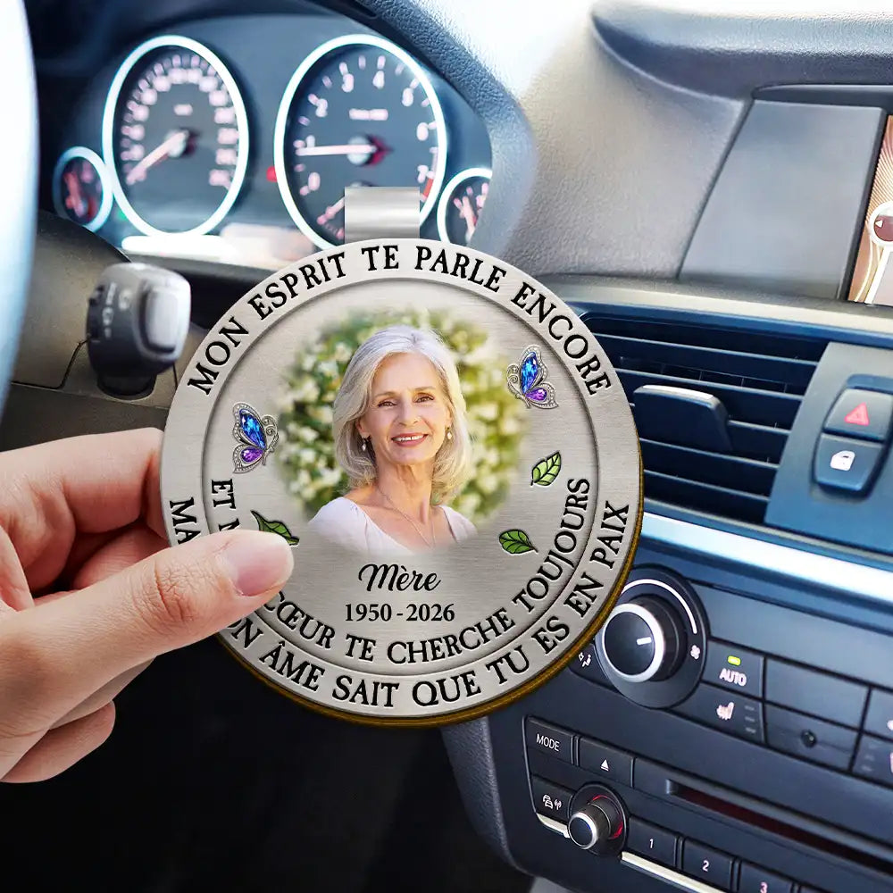 Gift For Yourself,Gift For Women,Gift For Men,Memorial,Sad,French,Non-Eng,Photo,Sympathetic - Photo Personnalisable Mon Esprit Te Parle Encore - Clip De Pare-Soleil De Voiture À Forme Spéciale Personnalisé