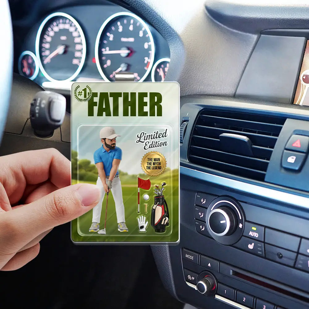 Custom Photo,Art Design,Gift For Father,Sport Dad,Golf,Playful,Photo - Toybox Figure - Custom Photo Toybox Figure Golf Dad Grandpa Limited Edition - Personalized Custom Shaped Acrylic Car Visor Clip