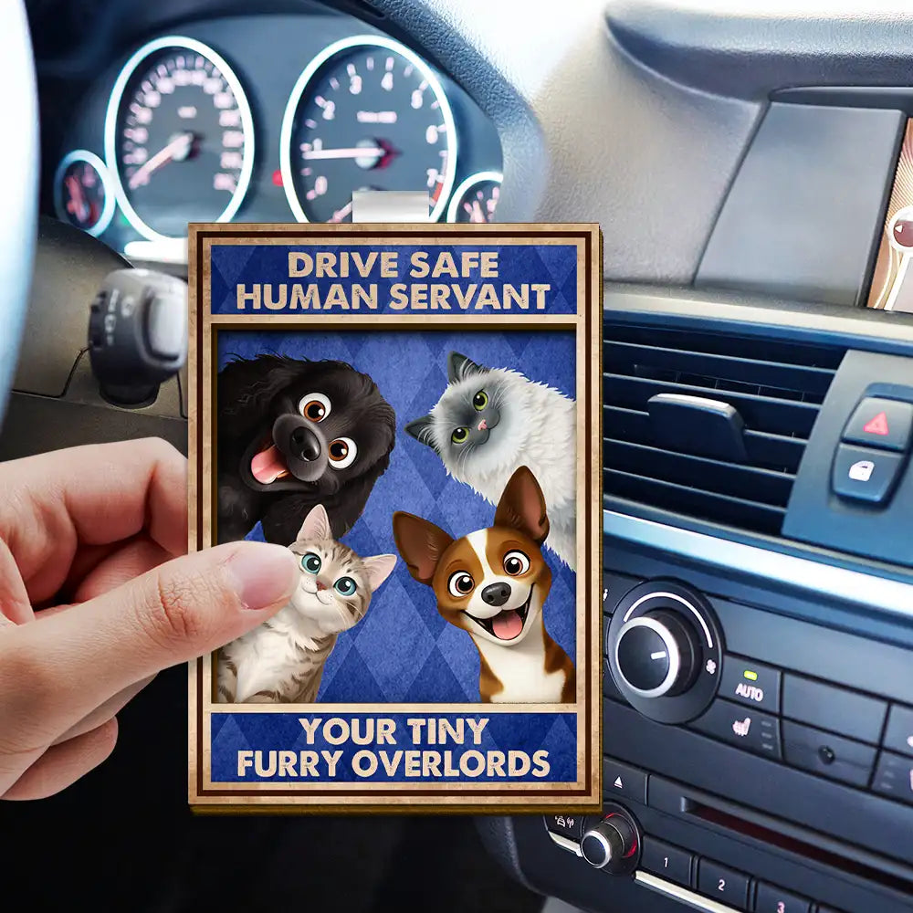 Dog Lovers,Pet Lovers,Cat Lovers,Funny - Drive Safe We’re Waiting At The Door Dog Cat Vintage - Personalized Custom Shaped Car Visor Clip