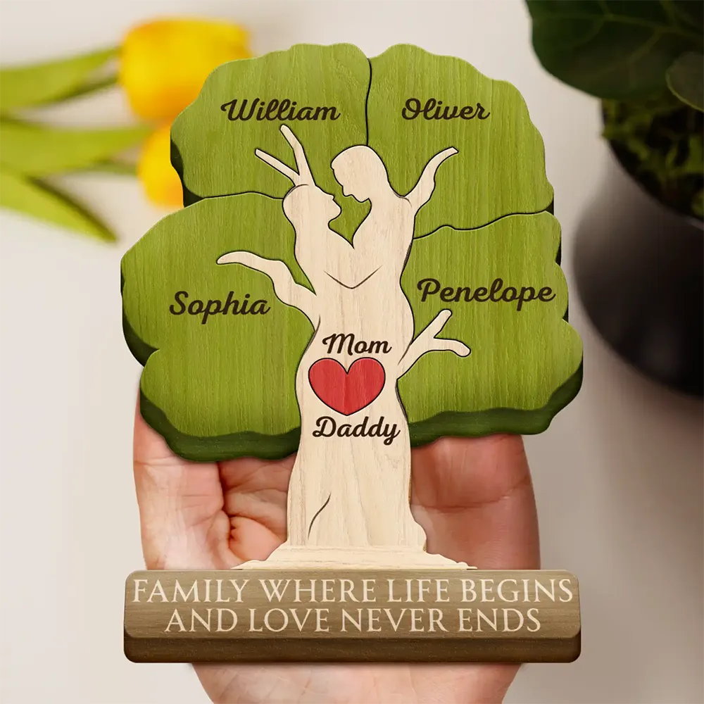 Family,Love,Gift For Mother,Gift For Father - Family Where Life Begins And Love Never Ends - Personalized Custom Shaped Wooden Puzzle
